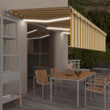 Copertină automată cu stor&amp;LED&amp;senzor v&acirc;nt, galben/alb, 6x3 m