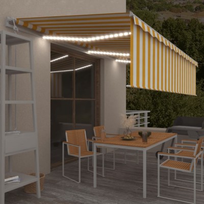 Copertină automată cu stor&amp;amp;LED&amp;amp;senzor v&amp;acirc;nt, galben/alb, 6x3 m foto
