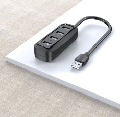HUB USB Vention, porturi: 4 x USB 2.0, conectare prin USB 2.0 (T), rata transfer 480 Mbps, ABS, cablu 1m, negru, &quot;VAS-J43-B100&quot; (timbru verde 0.18 lei