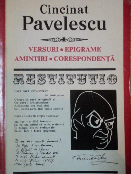 VERSURI.EPIGRAME.AMINTIRI.CORESPONDENTA - CINCINAT PAVELESCU 1972