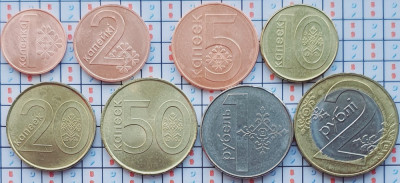 01B13 Belarus set 8 monede 2009 1, 2, 5, 10, 20, 50 Kopek 1, 2 Rouble 2009 UNC foto