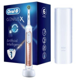 Periuta de dinti electrica Oral-B Genius X, Inteligenta artificiala, Curatare 3D, 6 programe, 1 capat, Bluetooth, Trusa de calatorie standard (Rose Go