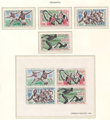 R Centrafricana 1964 Mi 59/62 + bl 2 MNH - JO Vara, Tokyo foto