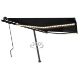 Copertina Retractabila Manuala vidaXL Antracit 400x350 cm cu LED, Protectie UV, Impermeabila, Aluminiu