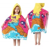 Prosop de baie si plaja, tip pelerina halat cu gluga, model sirena pentru fetite, PEL01WZ17