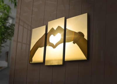 Tablou Canvas cu Led Hand Heart, Multicolor, 66 x 45 cm foto