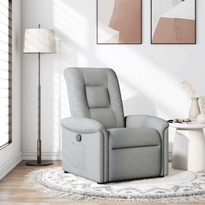 vidaXL Fotoliu rabatabil, gri deschis, material textil foto