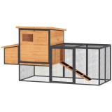 PawHut Cușcă pentru găini din lemn și oțel cu țarc, cuib, tavă pentru dejecții și acoperiș deschis 192x81,5x104cm portocaliu | Aosom Romania