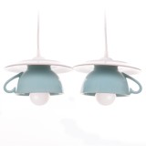 Cumpara ieftin Lustra Deco Republic &bdquo;Afternoon tea twins&rdquo; E27, 2x60W, cesti si farfurii ceramice, bleu turquoise