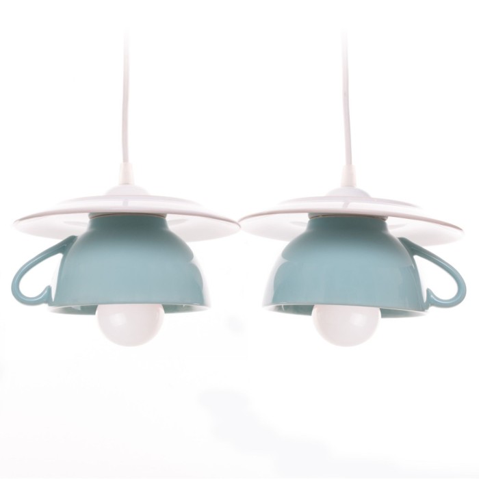 Lustra Deco Republic &bdquo;Afternoon tea twins&rdquo; E27, 2x60W, cesti si farfurii ceramice, bleu turquoise