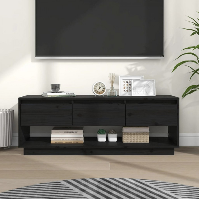 Comoda TV, negru, 110,5x34x40 cm, lemn masiv de pin GartenMobel Dekor