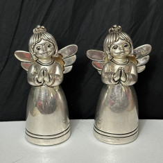 SET 2 MINIATURA - STATUETA Laminata ARGINT 925 - Ingeras - ARDE - Vintage !