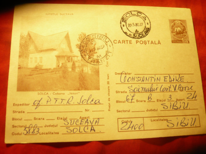 Carte Postala Ilustrata Solca - Cabana Iazuri , cod 77/78