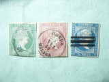 3 Timbre Spania 1856 Isabela II ,2cs , 4cs si 1 real . nedantelat stampilat