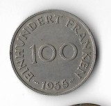 Moneda 100 franken 1955 - Saarland
