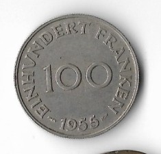 Moneda 100 franken 1955 - Saarland foto