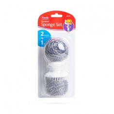 Set burete de spalat vase din fibre de otel - 2 buc. + maner - 56154