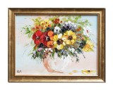 Cumpara ieftin Tablou impasto vaza cu flori pictat manual inramat, 45x35cm ulei pe panza, Valentin Pop