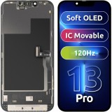 Display cu Touchscreen MP compatibil cu Apple iPhone 13 Pro, cu Rama, Versiune Soft OLED FHD 120Hz IC Movable, Negru