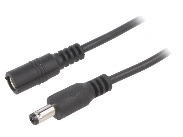 Cablu Negru 2x0,5mm2 DC 5,5/2,5 Mufă și Soclu Drept