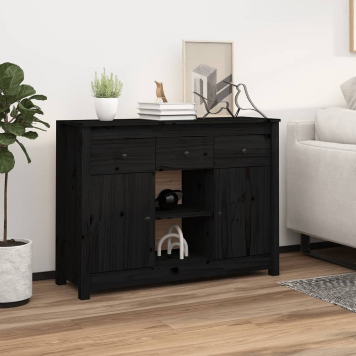 vidaXL Servantă, negru, 100x35x74,5 cm, lemn masiv de pin