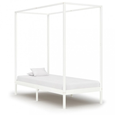 vidaXL Cadru pat cu baldachin, alb, 90x200 cm, lemn masiv pin foto