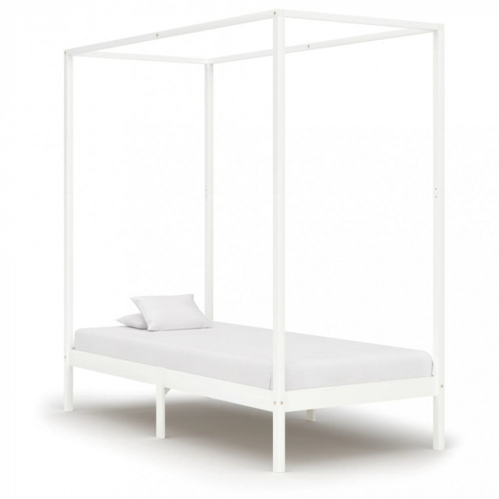 Cadru pat cu baldachin, alb, 90x200 cm, lemn masiv pin GartenMobel Dekor