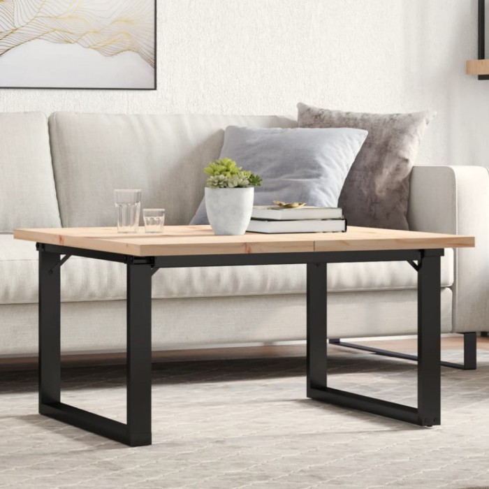 vidaXL Masă de cafea, cadru O, 90x90x45,5 cm, lemn masiv pin și Oţel