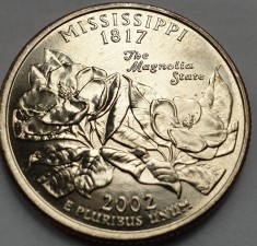 25 cents / quarter 2002 USA, Mississippi, unc, litera D foto