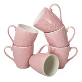 Set 6 cani cu frunze Roz si Alb, 370 ml