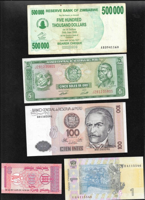Set 5 bancnote de prin lume adunate (cele din imagini) #212