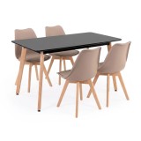 Set Sufragerie Leziter Silla 120 4+1 Negru-Bej Masa 120cm 4 Scaune Design Modern