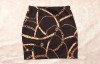 Fusta Mini Dama Pull&amp;Bear, Marime M, Negru cu Print Auriu, Poliester Elastan