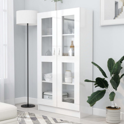 Gossi dulap vitrina, alb extralucios 82,5x30,5x150 cm lemn prelucrat foto
