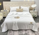 Cumpara ieftin Lenjerie Pat Tip Matase Albino Co001, Bumbac, Poliester, 4 Piese, Fara Elastic, Alb