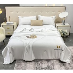 Lenjerie Pat Tip Matase Albino Co001, Bumbac, Poliester, 4 Piese, Fara Elastic, Alb