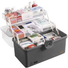 Organizator pentru medicamente, 2 nivele, capac transparent, maner transport, 32x22.5x19 cm foto