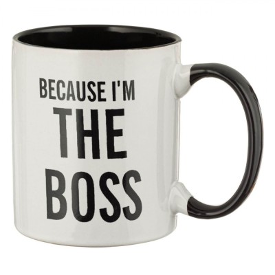 Cană Ceramică, Mesaj &amp;quot;Because I&amp;#039;m The Boss&amp;quot;, Culoare Alb/Negru, Capacitate 350 ml foto