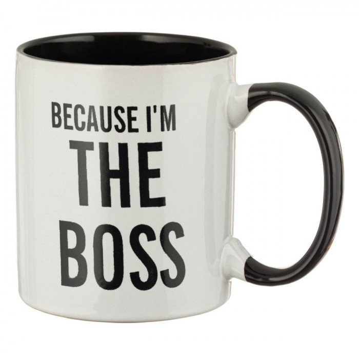 Cană Ceramică, Mesaj &quot;Because I&#039;m The Boss&quot;, Culoare Alb/Negru, Capacitate 350 ml