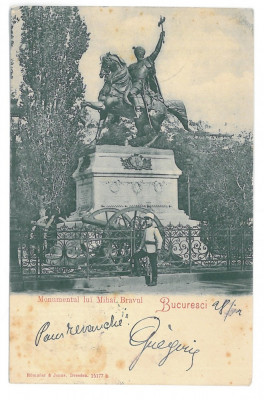 4572 - BUCURESTI, Mihai Viteazul Monument, Litho - old postcard - used - 1901 foto