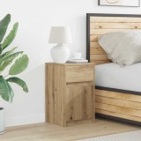 Cumpara ieftin Noptieră LED cu sertar stejar artizanal 38 x 34 x 61 cm PAL