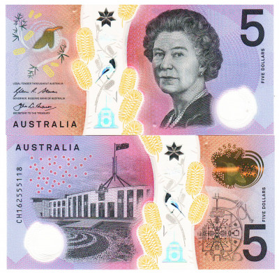 Australia 5 Dolari 2016 P-62 Polimer UNC foto