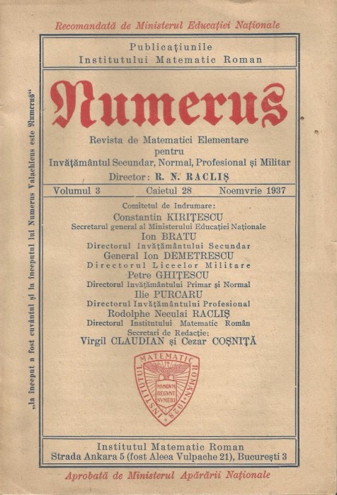 Romania, Revista Numerus, volumul 2, caietul 16/1936