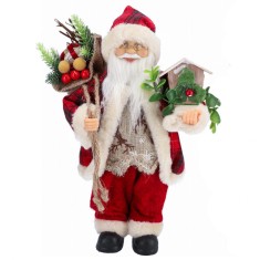 Decoratiune Craciun, Mos Craciun, cu saculet cadouri si casuta, rosu, 30 cm foto