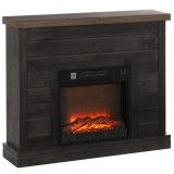 HOMCOM Șemineu Electric cu Flacără 3D, Oprire Automată, &Icirc;ncălzire Reglabilă și Temporizator, 96,5x22x81,7 cm, Maro | Aosom Romania