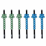 Cumpara ieftin Clame par albastru si verde deschis 5 x 1 cm cu pietre artificiale, set 6, 3 albastru si 3 verde deschis, model floral, accesorii pentru coafuri
