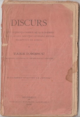 Take Ionescu - Discurs in sedinta Camerei 30 noiembrie 1899 foto