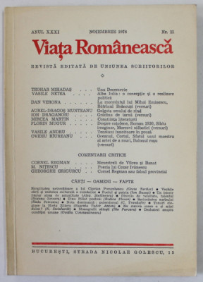 VIATA ROMANEASCA , REVISTA EDITATA DE UNIUNEA SCRIITORILOR , ANUL XXXI , NR. 11 , NOIEMBRIE , 1978 foto