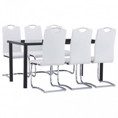 vidaXL Set mobilier de bucătărie, 7 piese, alb, piele ecologică