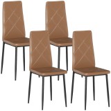 HOMCOM Set de 4 scaune de sufragerie cu spatar inalt, 41x50x97cm, maro | Aosom Romania